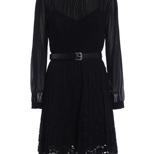 Michael Kors Crepe Pleated Lace Cocktail Dress